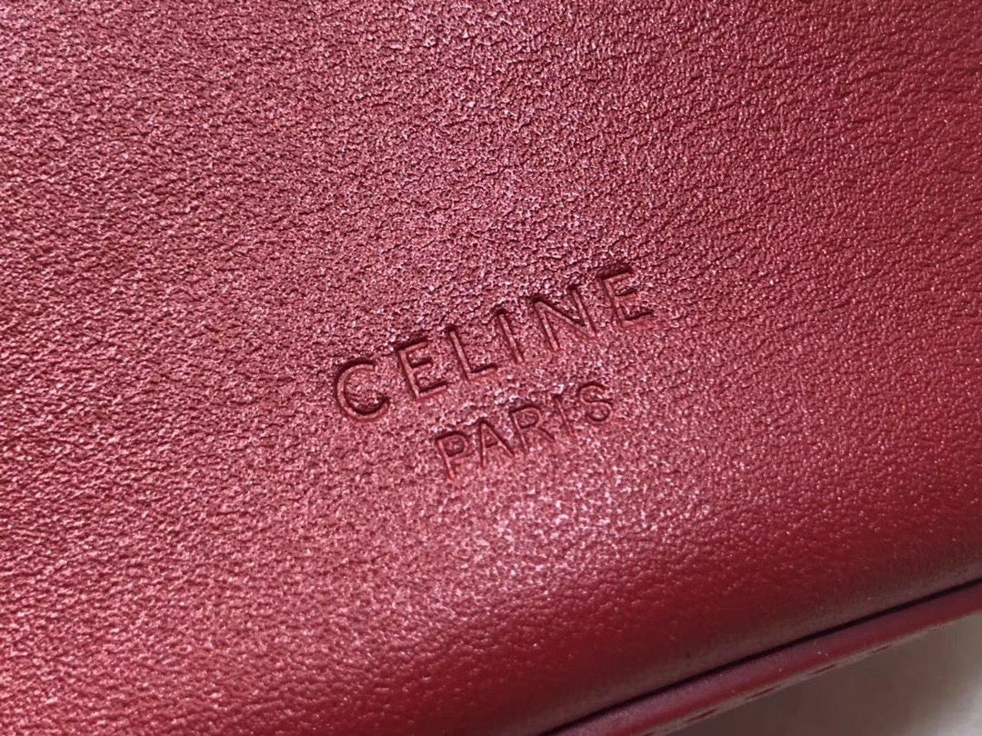 Celine Bucket Maillon Triomphe Bag In Red Calfskin Leather