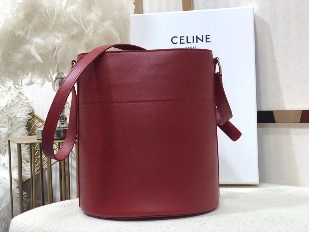 Celine Bucket Maillon Triomphe Bag In Red Calfskin Leather