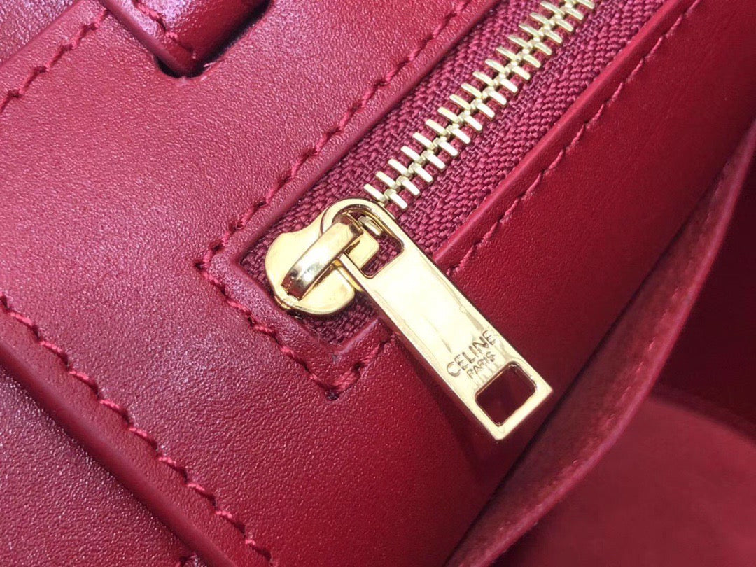 Celine Bucket Maillon Triomphe Bag In Red Calfskin Leather