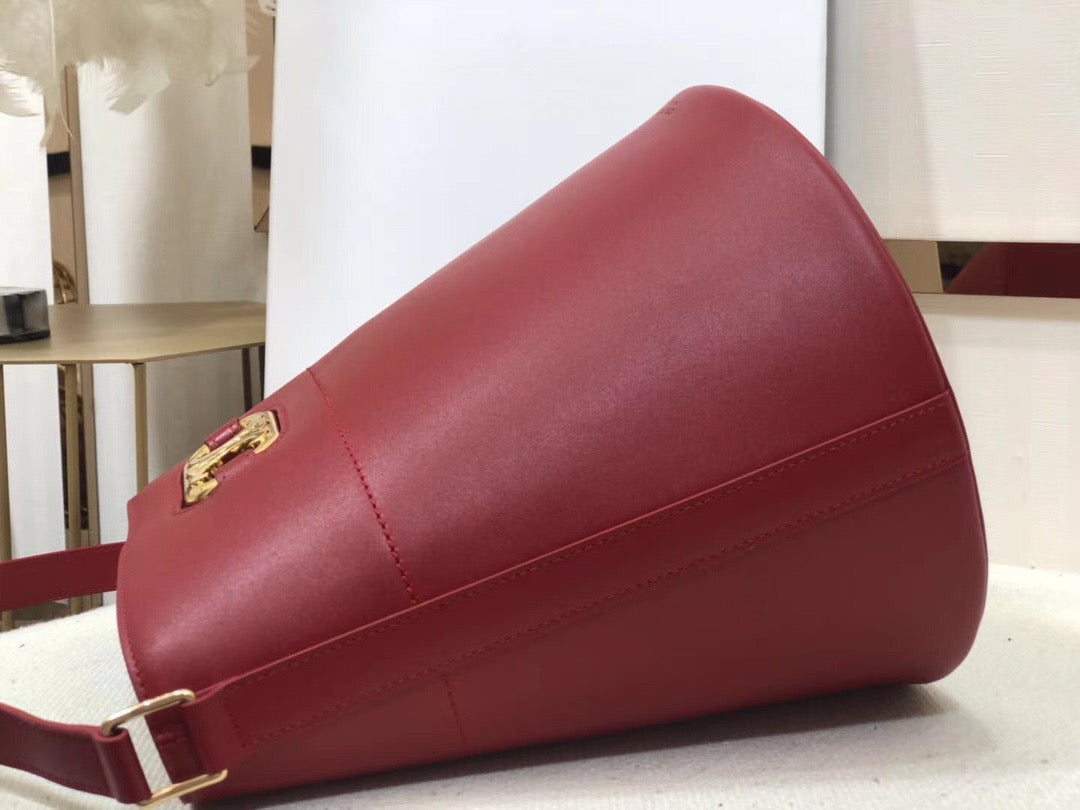 Celine Bucket Maillon Triomphe Bag In Red Calfskin Leather