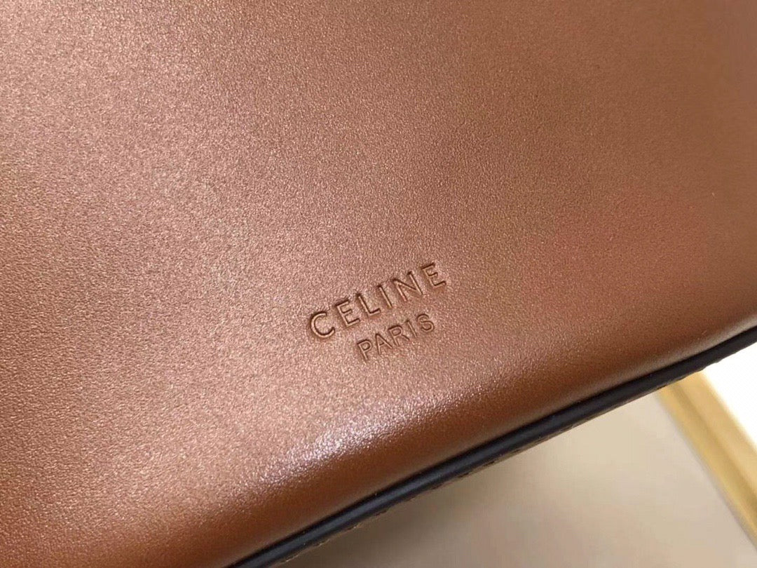 Celine Bucket Maillon Triomphe Bag In Gold Brown calfskin Leather