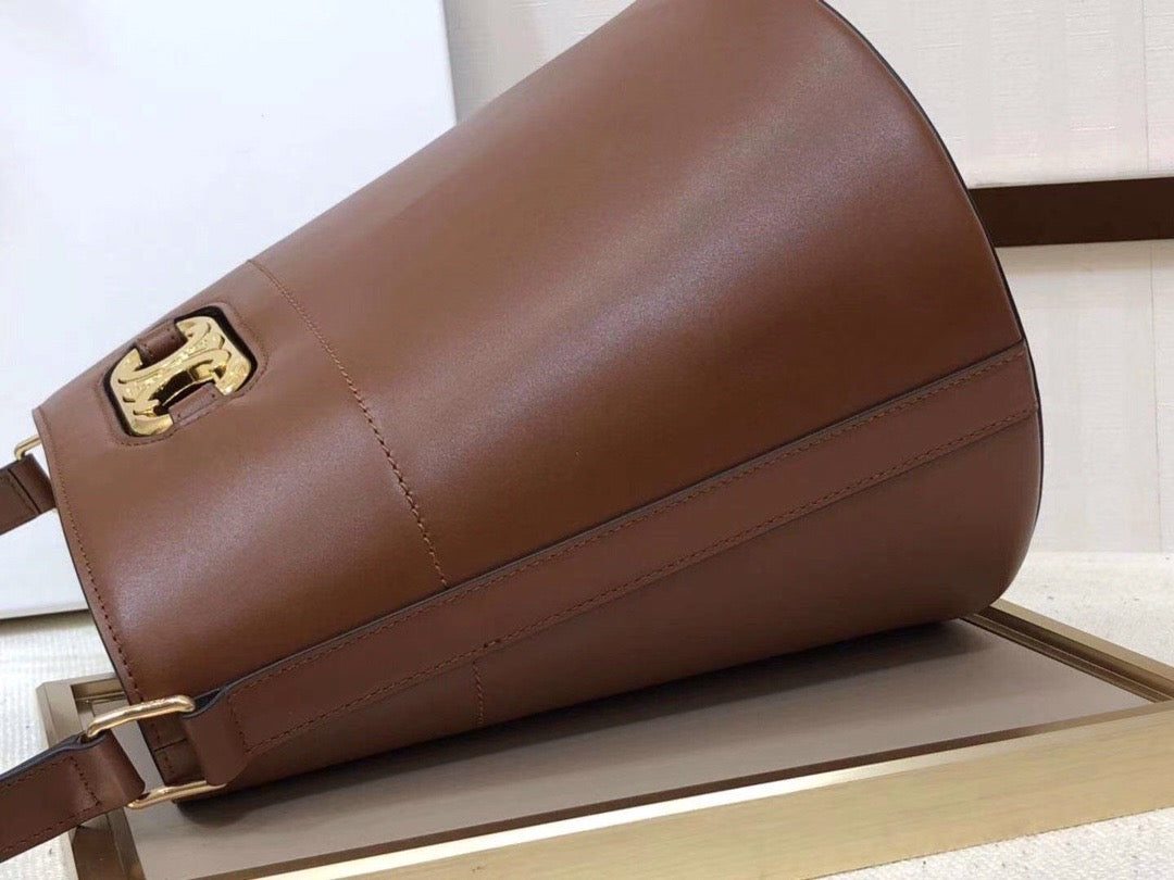 Celine Bucket Maillon Triomphe Bag In Gold Brown calfskin Leather