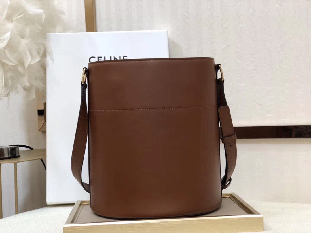 Celine Bucket Maillon Triomphe Bag In Gold Brown calfskin Leather