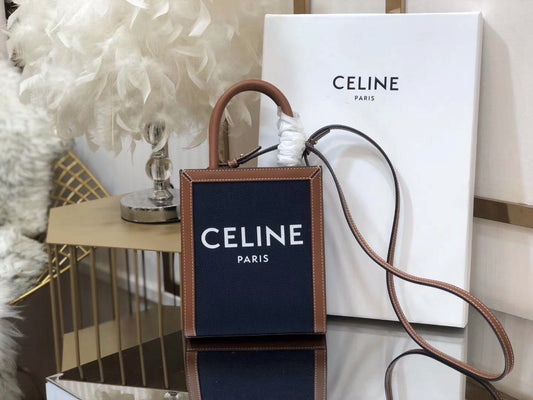 Celine Denim Arc De Triomphe Mini Tote With Celine Logo