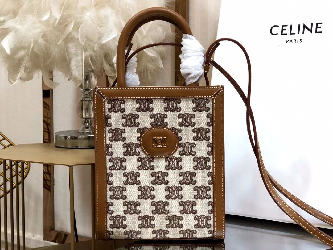 Celine Denim Arc De Triomphe Brown Jacquard Mini Tote