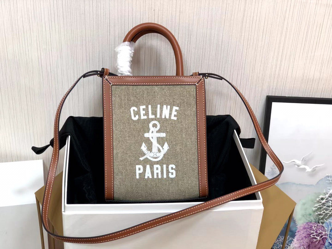 Celine Denim Arc De Triomphe Jacquard Mini Tote With Celine Logo