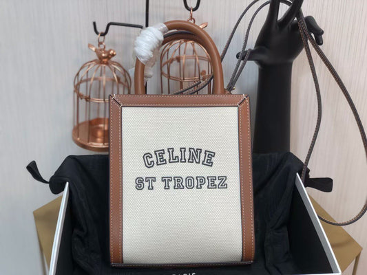 Celine Denim Arc De Triomphe Beige Jacquard Mini Tote With Celine Logo