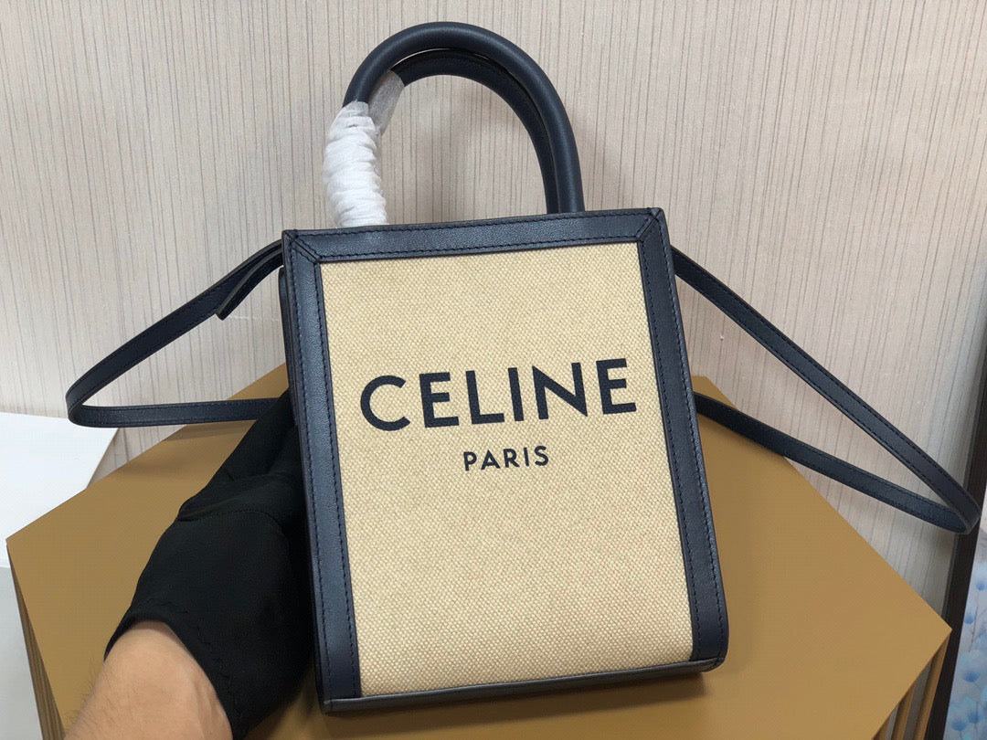 Celine Denim Arc De Triomphe Beige Jacquard Mini Tote With Celine Logo