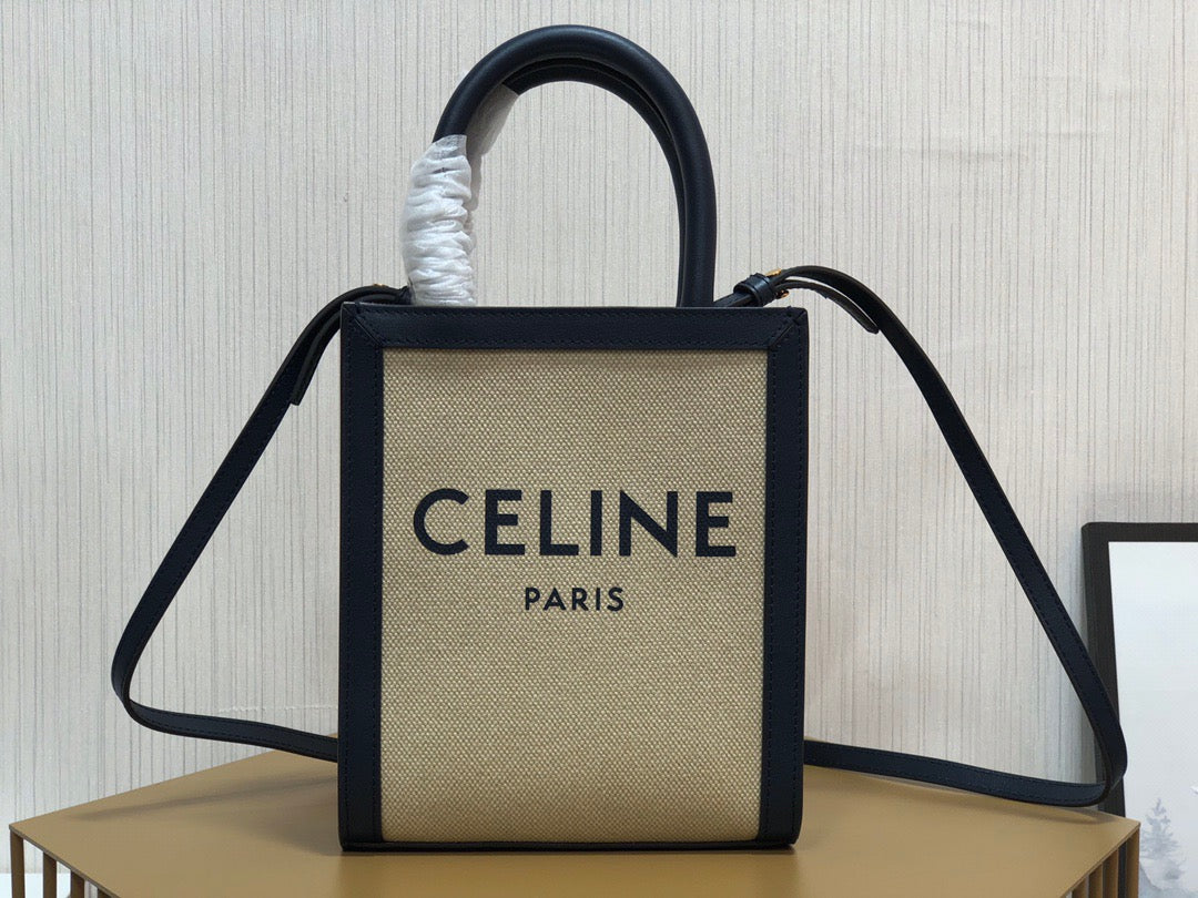 Celine Denim Arc De Triomphe Beige Jacquard Mini Tote With Celine Logo