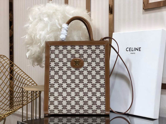 Celine Denim Arc De Triomphe Brown Jacquard Small Tote