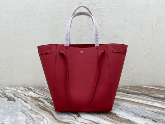 Celine Small Cabas Phantom Bag In Red Grained Calfskin