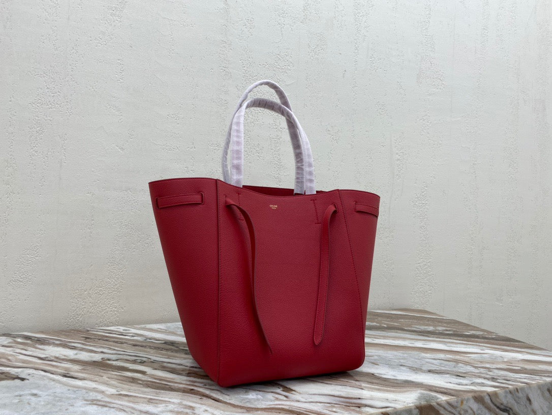 Celine Small Cabas Phantom Bag In Red Grained Calfskin