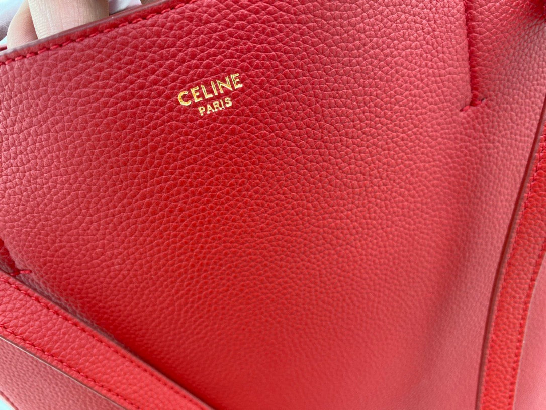 Celine Small Cabas Phantom Bag In Red Grained Calfskin