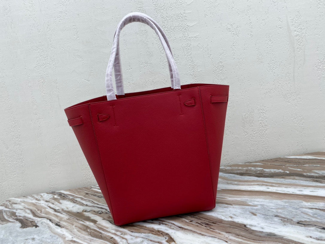 Celine Small Cabas Phantom Bag In Red Grained Calfskin