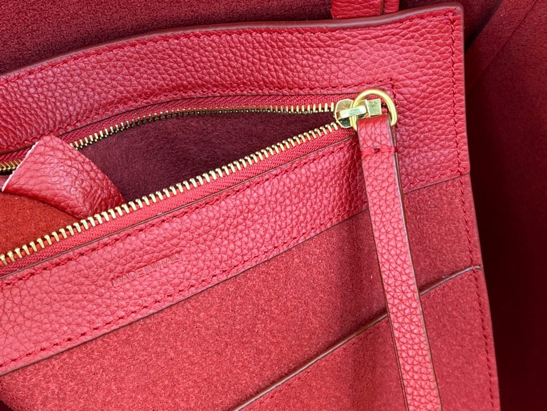 Celine Small Cabas Phantom Bag In Red Grained Calfskin