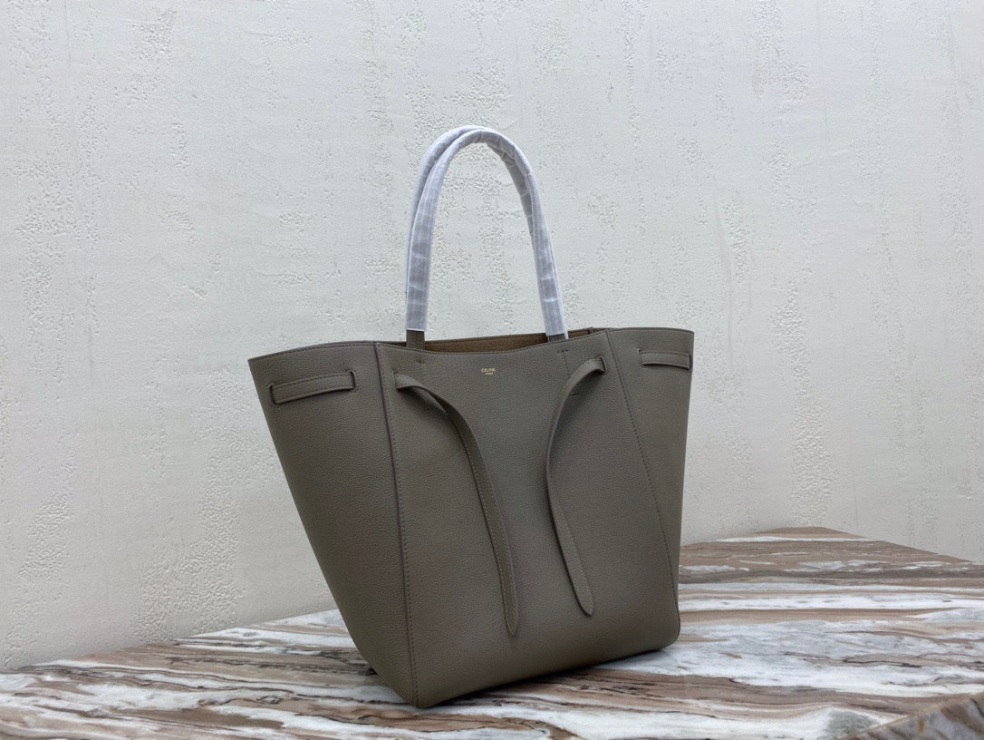 Celine Small Cabas Phantom Bag In Etoupe Grained Calfskin