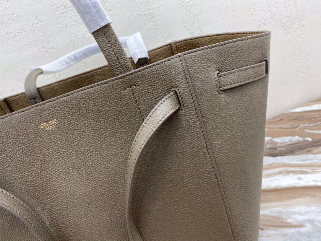 Celine Small Cabas Phantom Bag In Etoupe Grained Calfskin