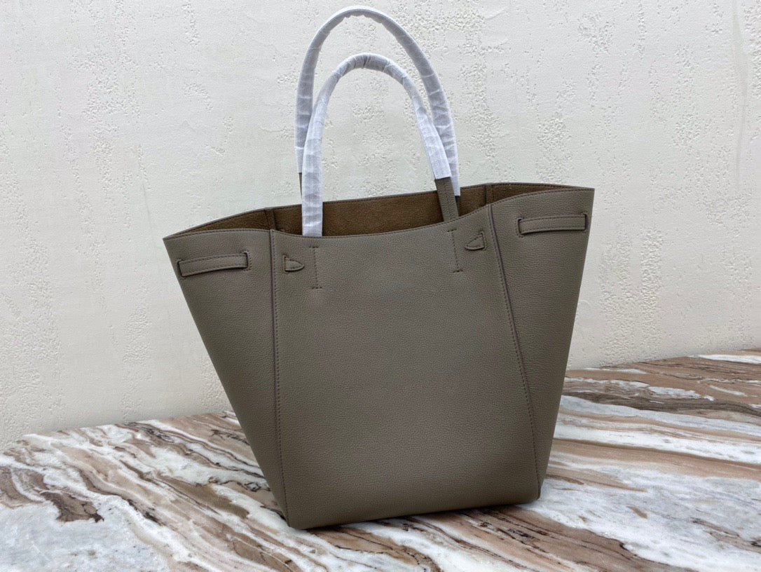 Celine Small Cabas Phantom Bag In Etoupe Grained Calfskin