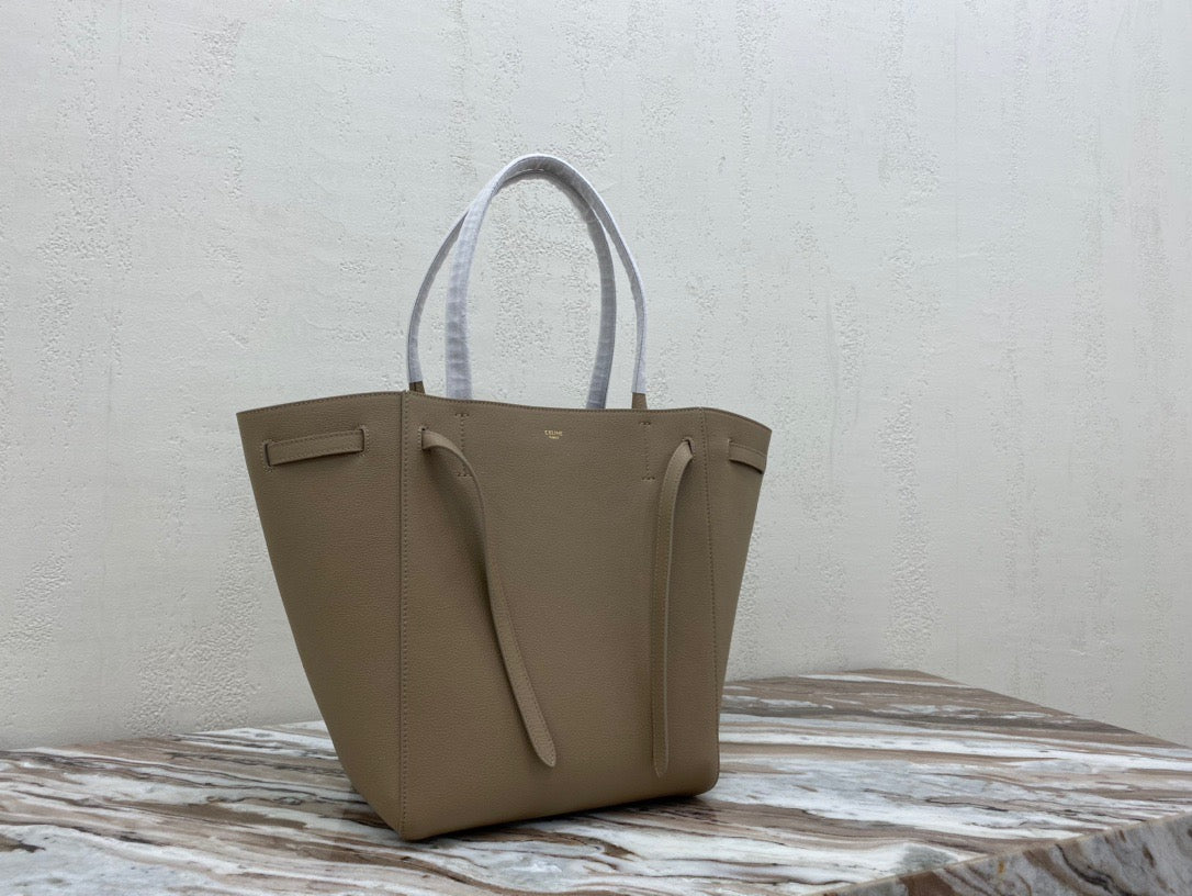 Celine Small Cabas Phantom Bag In Brown Grained Calfskin