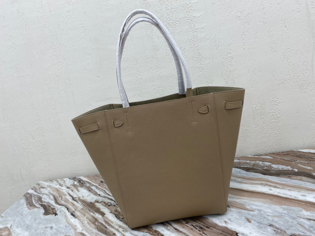 Celine Small Cabas Phantom Bag In Brown Grained Calfskin