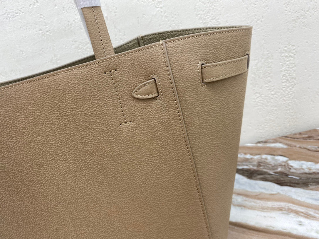 Celine Small Cabas Phantom Bag In Brown Grained Calfskin