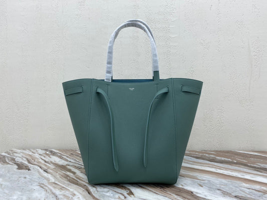 Celine Small Cabas Phantom Bag In Green Grained Calfskin