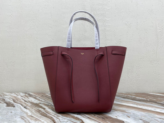 Celine Small Cabas Phantom Bag In Burdungy Grained Calfskin