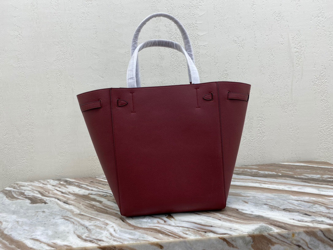 Celine Small Cabas Phantom Bag In Burdungy Grained Calfskin