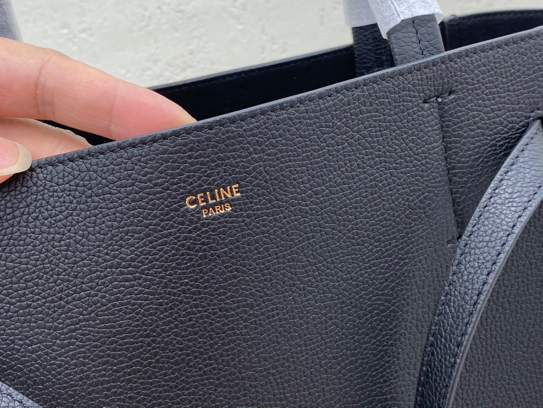 Celine Small Cabas Phantom Bag In Black Grained Calfskin