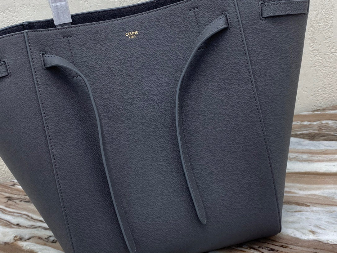 Celine Small Cabas Phantom Bag In Asphalt Ash Grained Calfskin