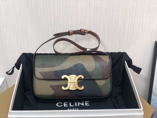 Celine Claude Shoulder Bag in Army Green Calfskin