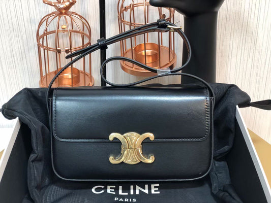 Celine Claude Shoulder Bag in Black Calfskin