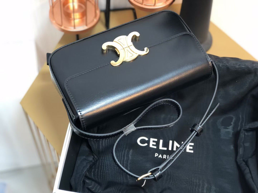 Celine Claude Shoulder Bag in Black Calfskin