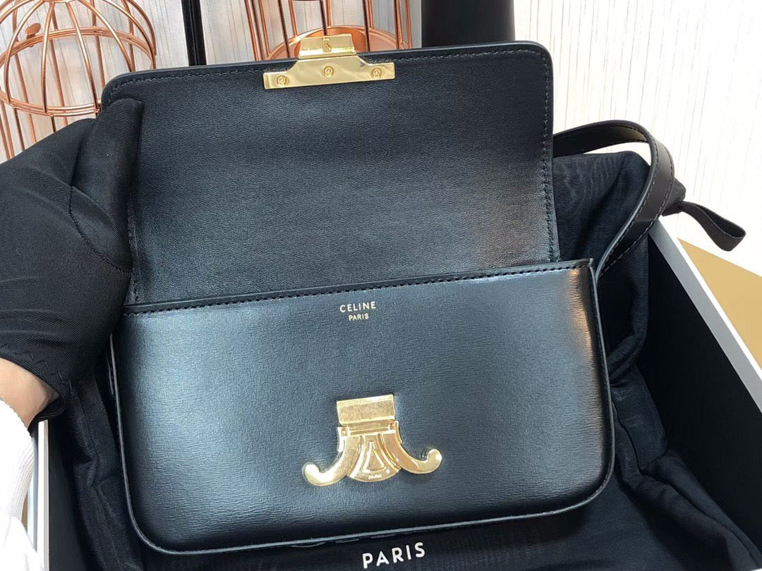 Celine Claude Shoulder Bag in Black Calfskin