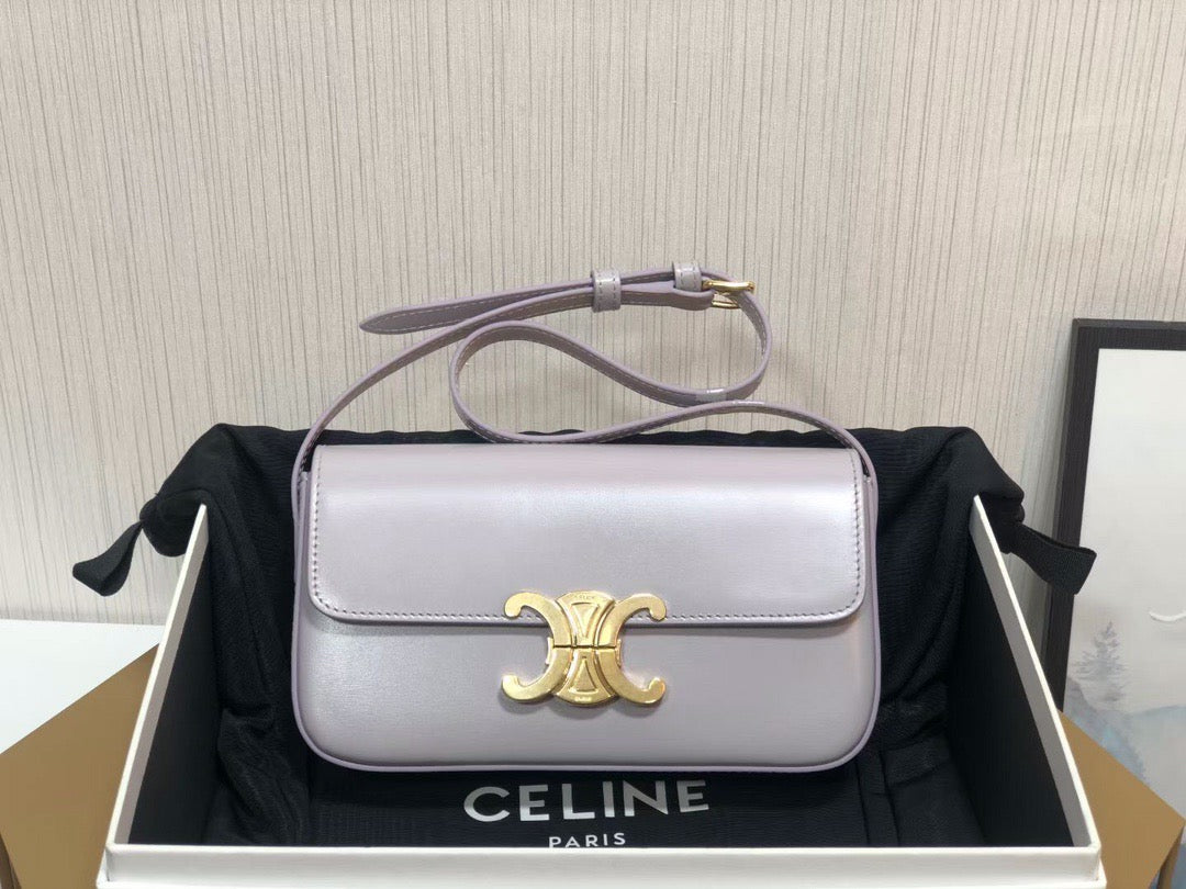 Celine Claude Shoulder Bag in Light Purple Calfskin