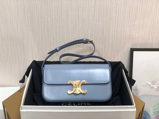 Celine Claude Shoulder Bag in Blue Calfskin