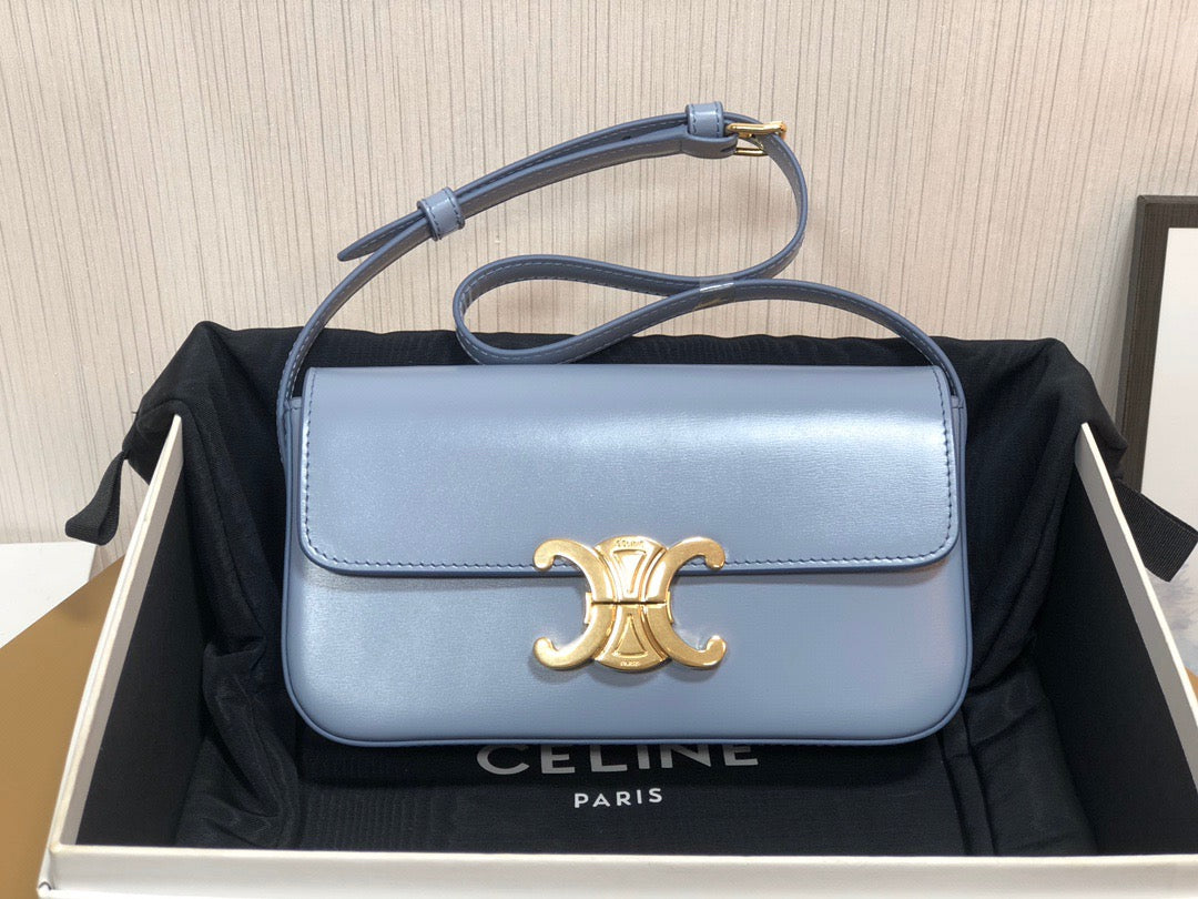 Celine Claude Shoulder Bag in Blue Calfskin