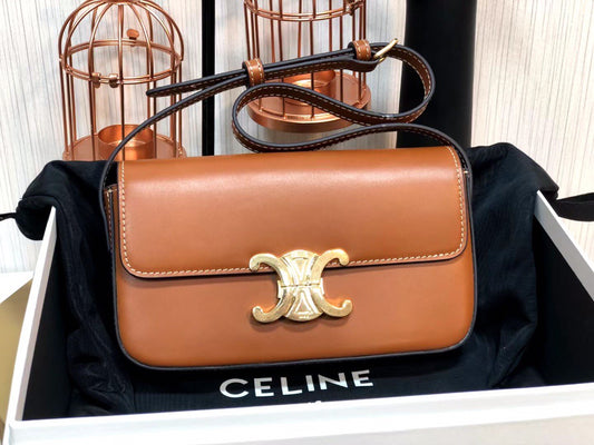 Celine Claude Shoulder Bag in Gold Brown Calfskin