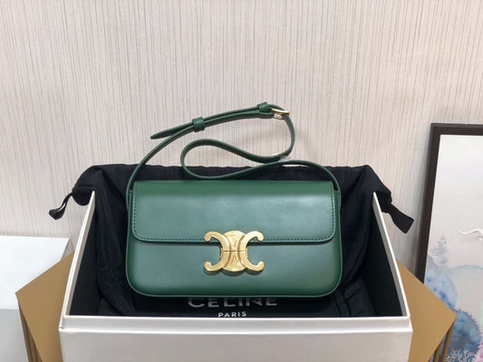 Celine Claude Shoulder Bag in Dark Green Calfskin