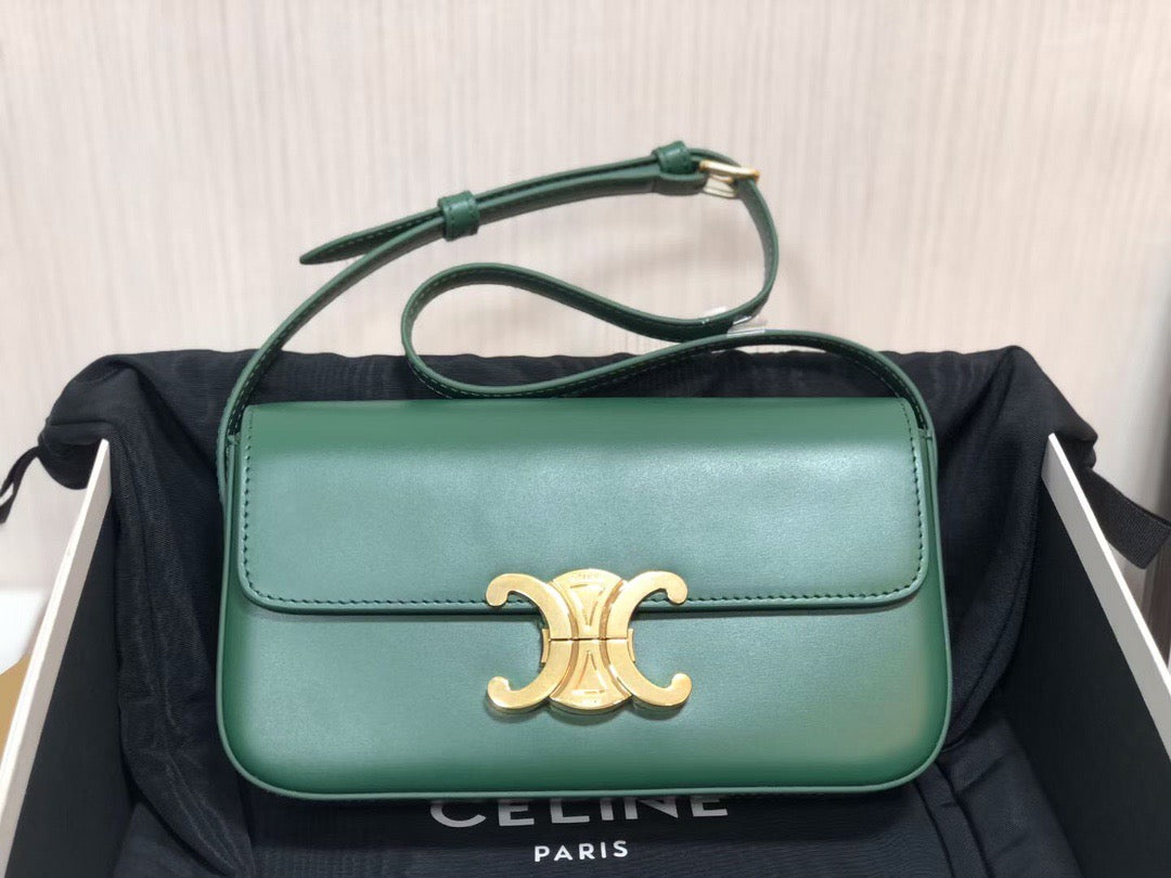 Celine Claude Shoulder Bag in Dark Green Calfskin