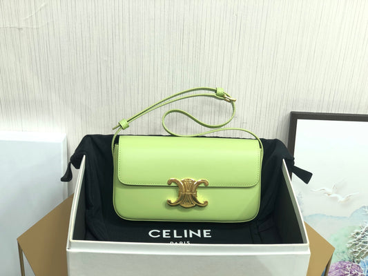 Celine Claude Shoulder Bag in Avocado Green Calfskin