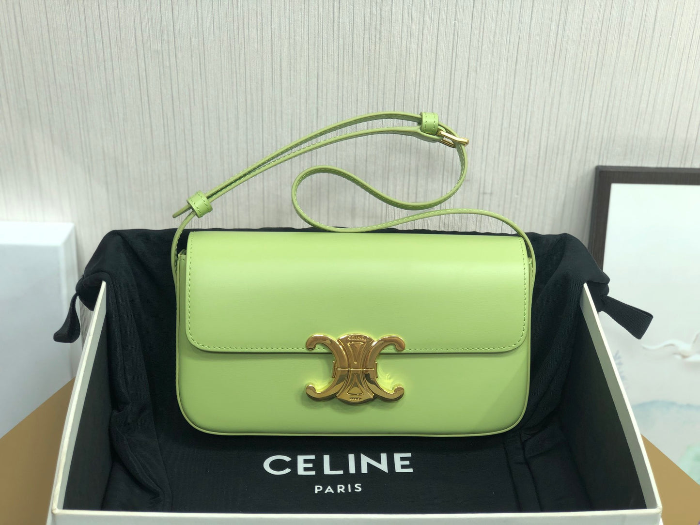 Celine Claude Shoulder Bag in Avocado Green Calfskin