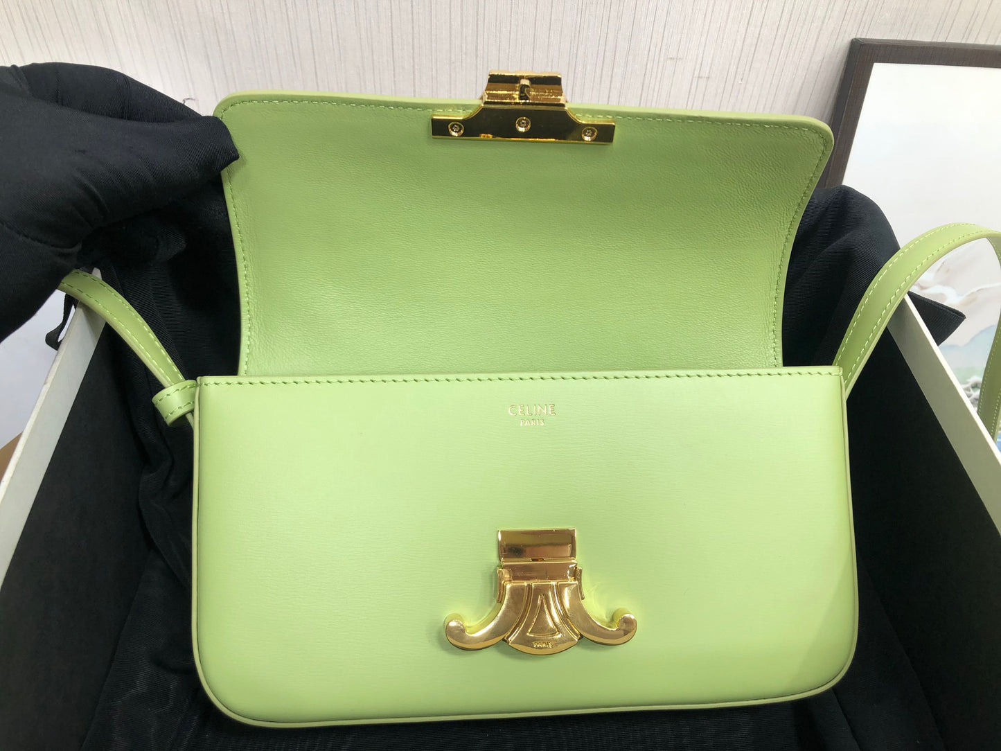 Celine Claude Shoulder Bag in Avocado Green Calfskin