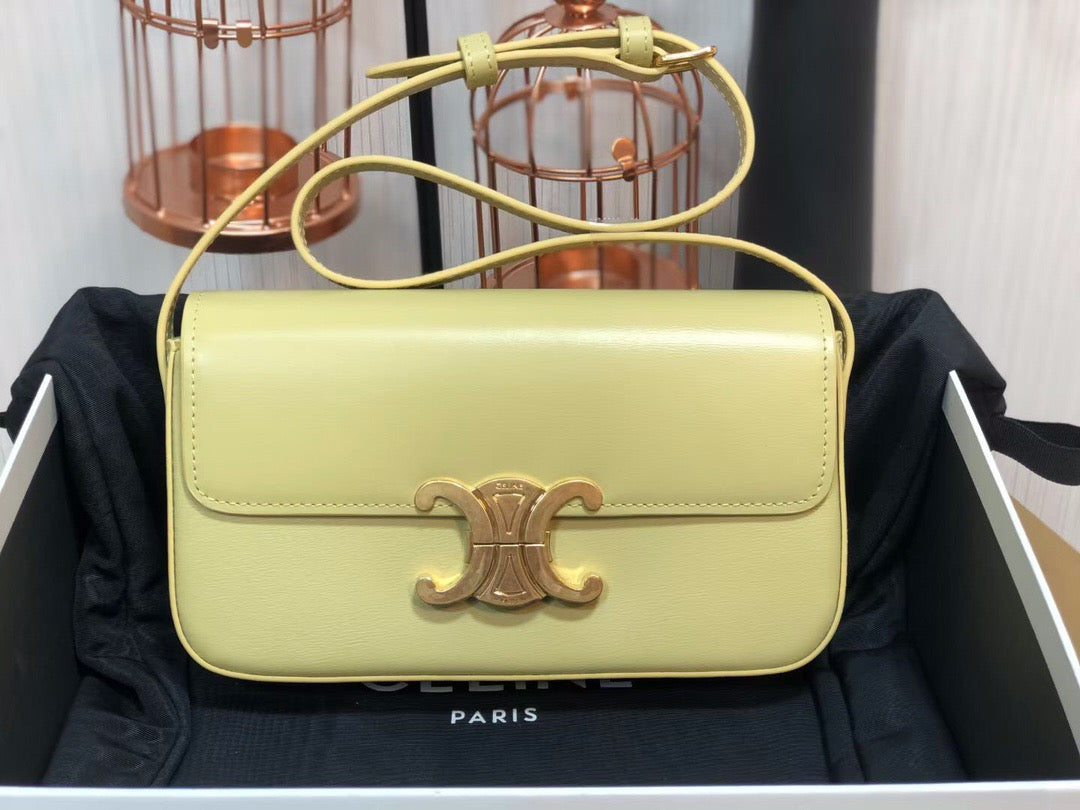 Celine Claude Shoulder Bag in Yellow Calfskin