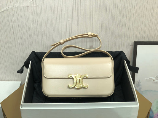 Celine Claude Shoulder Bag in Light Yellow Calfskin