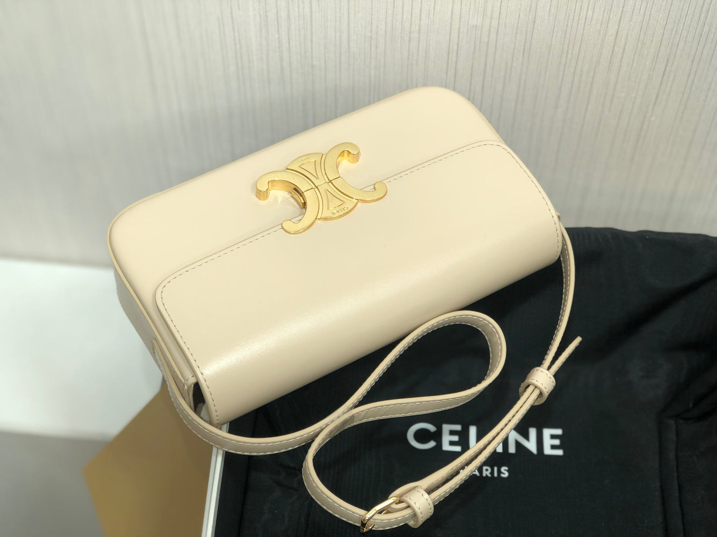 Celine Claude Shoulder Bag in Light Yellow Calfskin