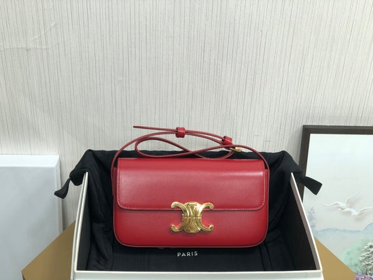 Celine Claude Shoulder Bag in Red Calfskin