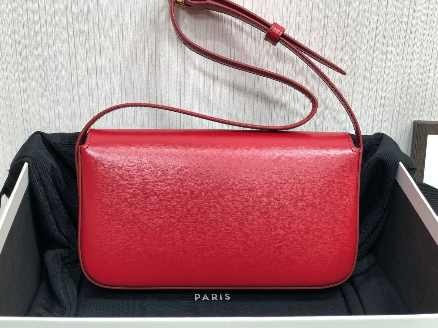 Celine Claude Shoulder Bag in Red Calfskin