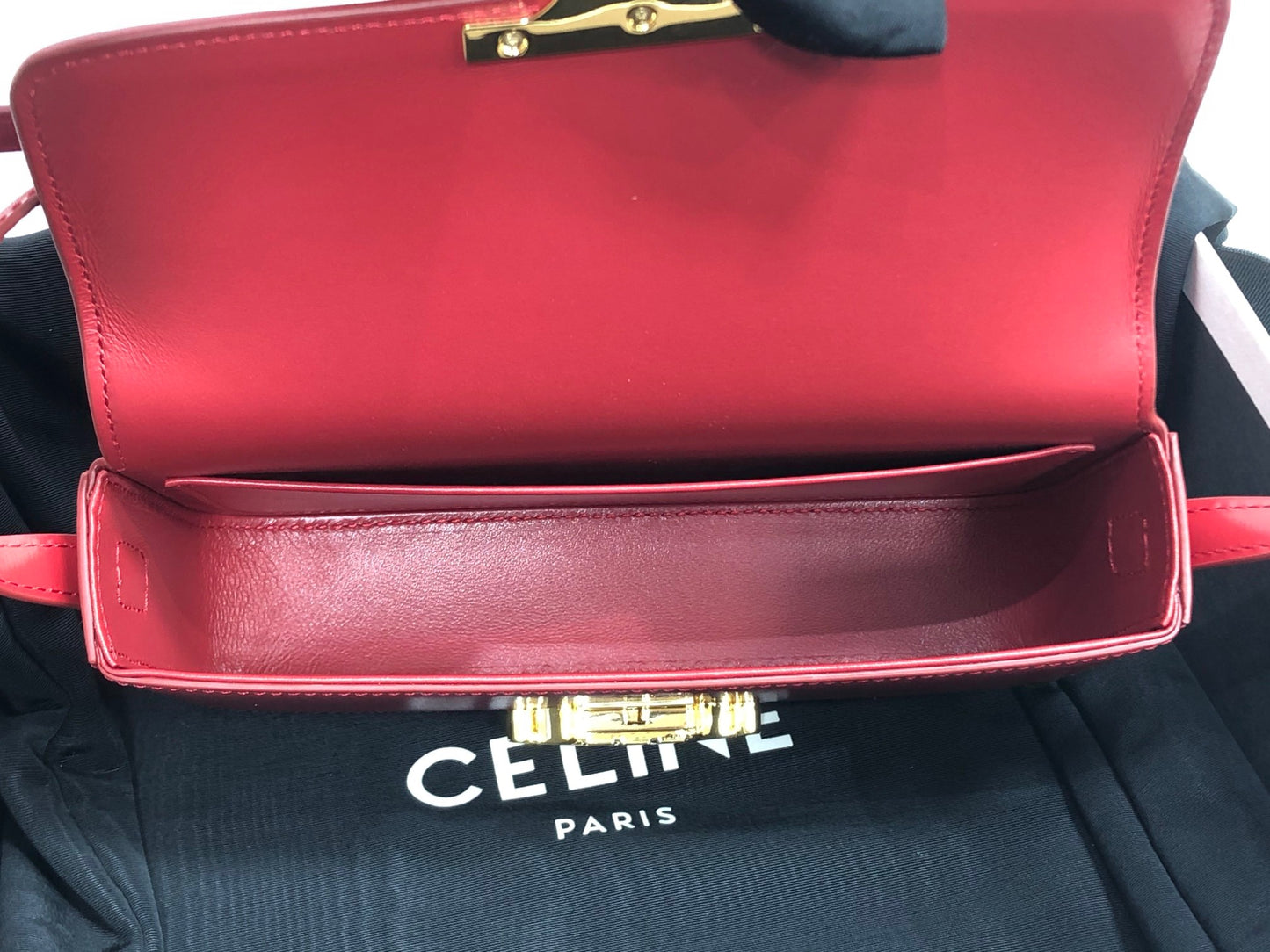 Celine Claude Shoulder Bag in Red Calfskin