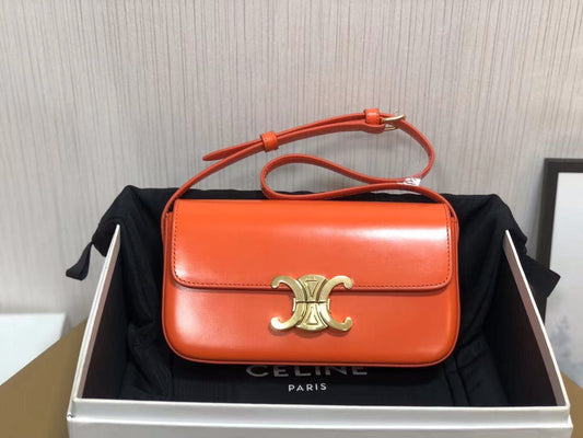 Celine Claude Shoulder Bag in Orange Calfskin